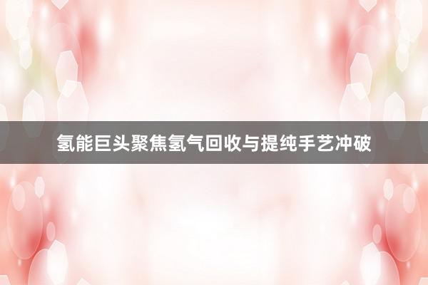 氢能巨头聚焦氢气回收与提纯手艺冲破